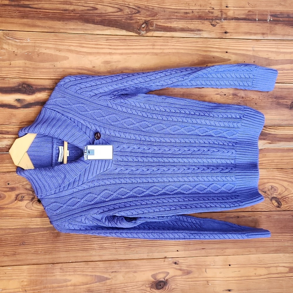 Croft & Barrow Shawl Collar Purple Cable Knit Sweater Size Small NWT Fisherman